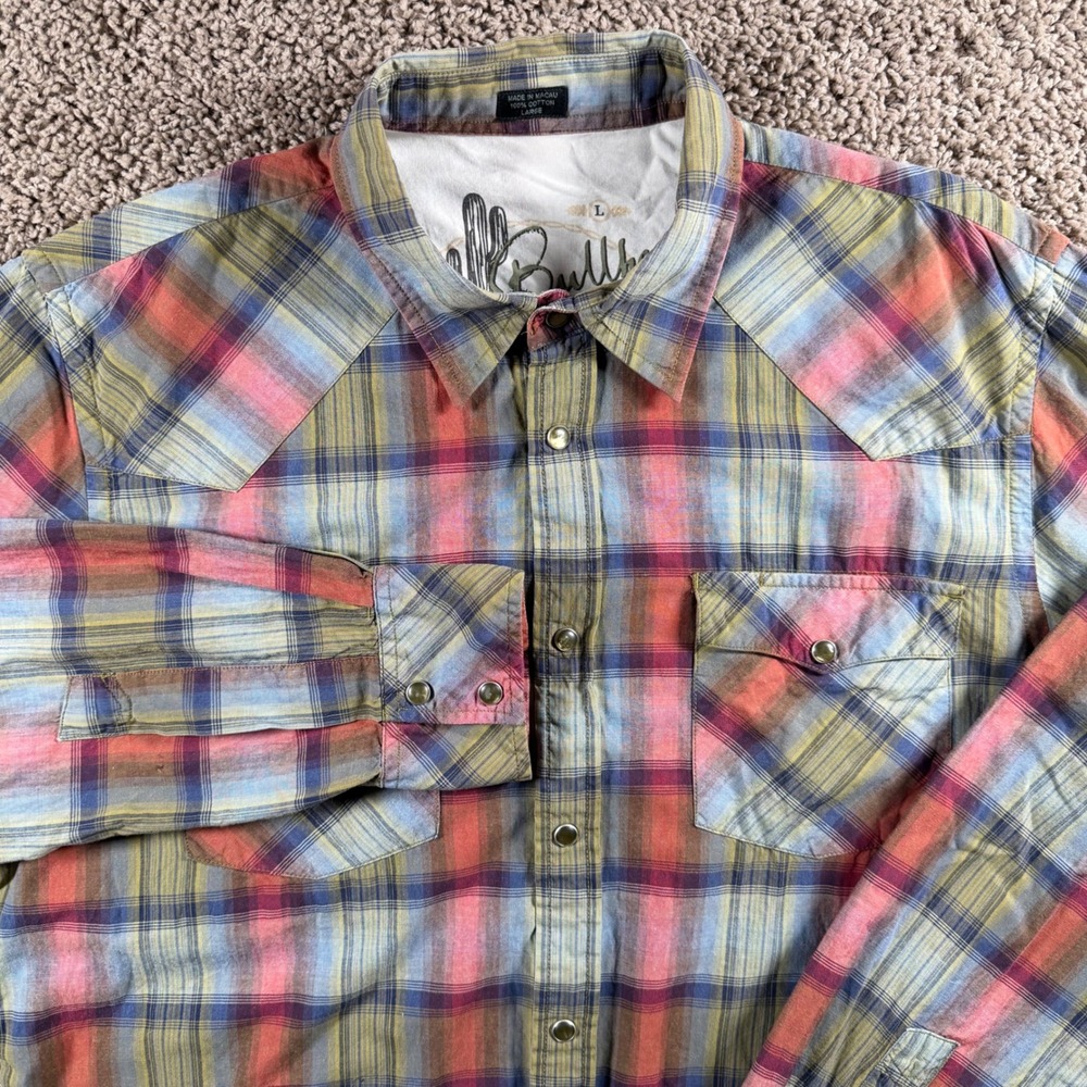 Bullhead western Mens Large Plaid Snap Front Shirt Multicolor Cotton cowboy‎